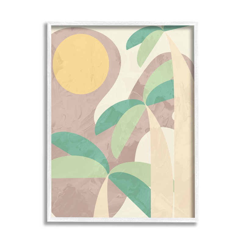 «Geometric Palm Tree Summer», estampe numérique par Lil 'Rue, H 14 po x l 11 po x P 1,5 po, Giclée encadrée blanc bord de mer