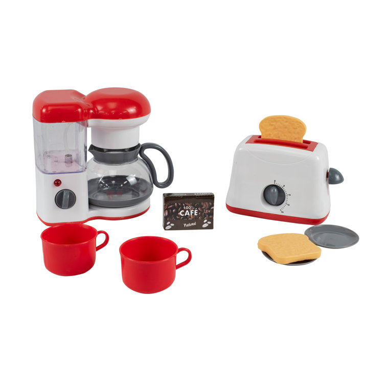 Toy Kitchen Appliances for Kids with Play Food, Workable Toy Coffee Maker &  Toy Toaster Playset