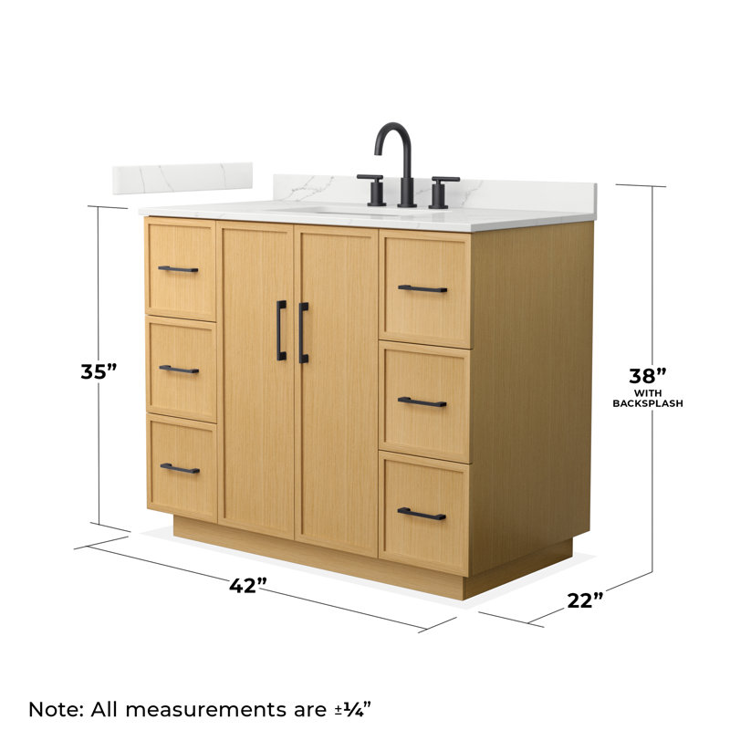Elan TK 42" Freestanding Single Bathroom Vanity with Quartz Top, Giotto Quartz, Beige, Matte Black
