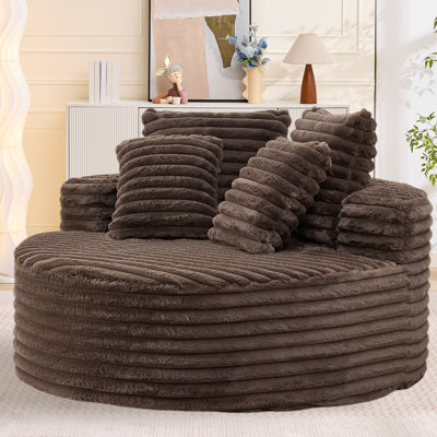 Fauteuil méridienne rond surdimensionné de 137 cm (54 pouces), fauteuil d'appoint moderne style canapé nuage, canapé-lounge en velours côtelé moelleux avec assise et dossier profonds, canapé une place confortable pour salon, chambre, salon et salle de jeux