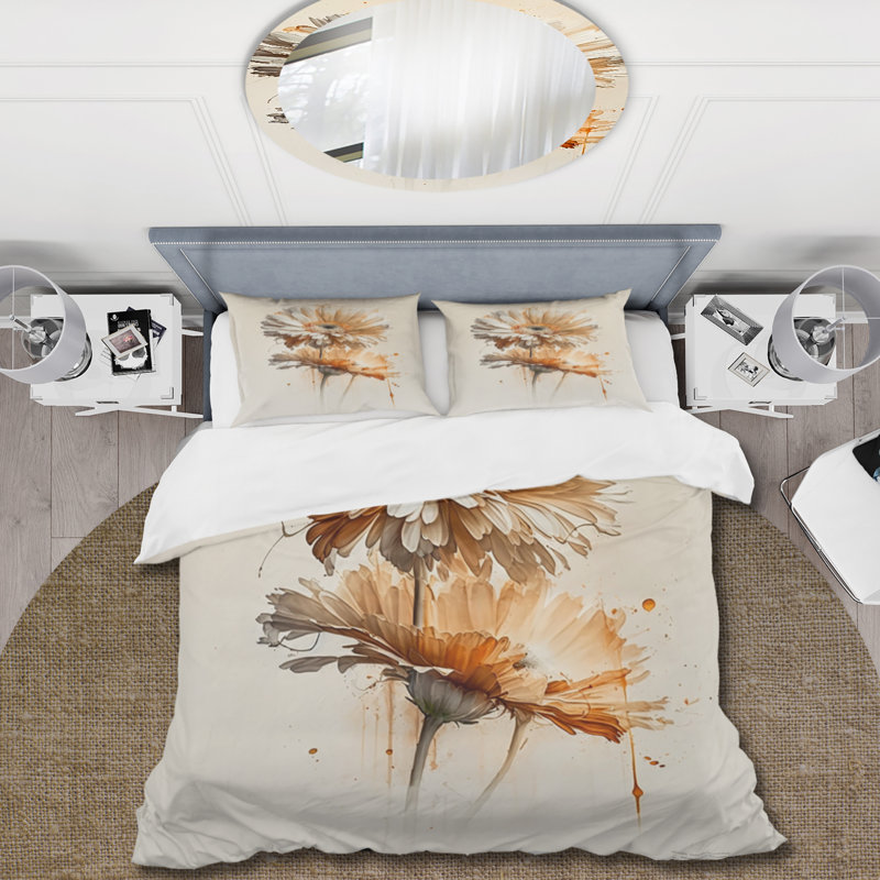 Ensemble de housse de couette orange en microfibre / polyester Orange Gerbera Flower