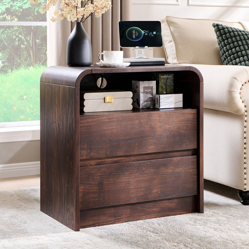 25" Tall End Table with 2 Storage Drawers, Brown, 1