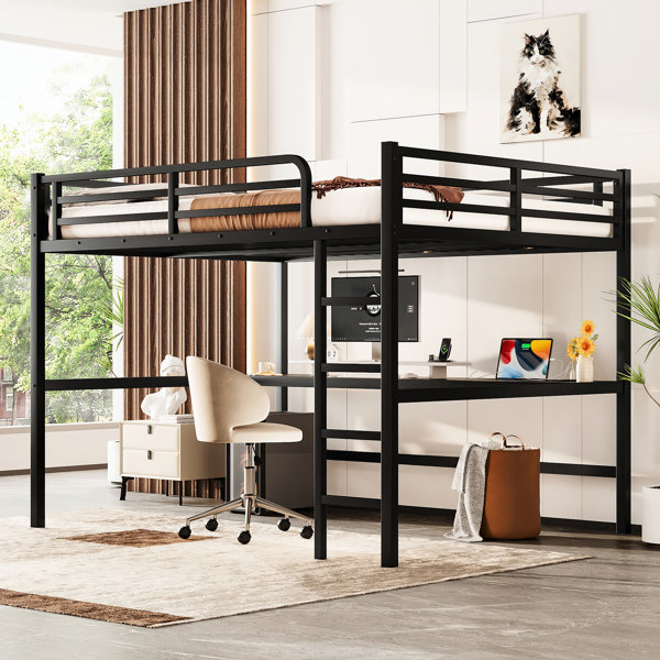Trent Austin Design Queen Size Metal Loft Bed With Power Outlet And Led ...