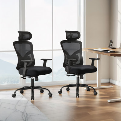 Ergonomic Office & Gaming Chair With Lumbar Support, 2D Headrest, Adjustable Armrests, And Contoured Seat Cushion On Wheels For Home Or Office Use(Set Of 2)