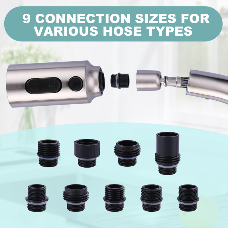 Brushed Nickel 3-Function Kitchen Faucet Spray Head with 9 Adapters