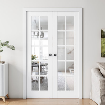 Clear Glass 10-Lite Solid Wood Double Slab Doors Without Frame and Hardware Kit