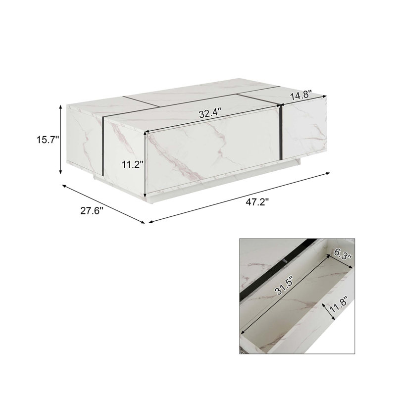 Rectangular Sliding Top Coffee Table With 2 Drawers And 2 Hidden Storage