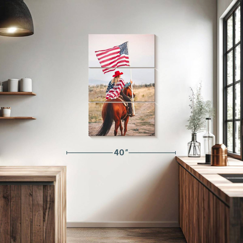 Mehar, patriotique, cow-boy à cheval, H 38 po x l 24 po