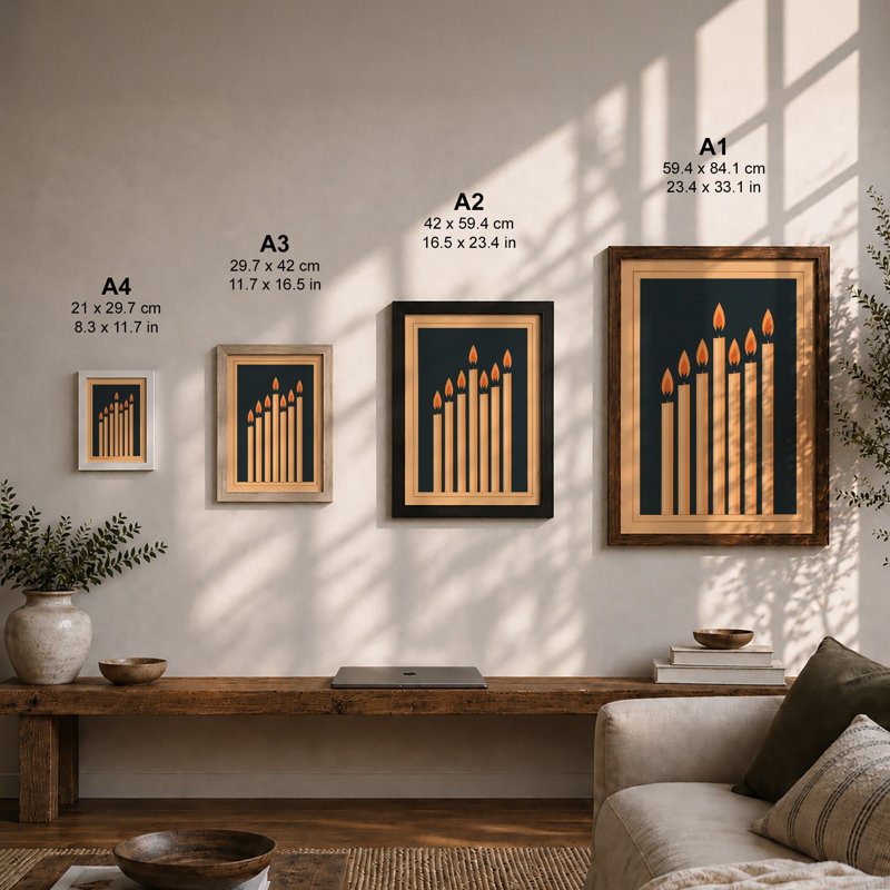 Nine Candles in Remembrance Minimalist - Framed Print, A1 - 84.1 x 59.4 cm, Black