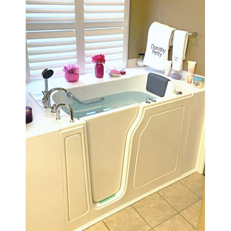 52'' x 30'' Soaking Fiberglass Bathtub with Faucet, Left, Beige