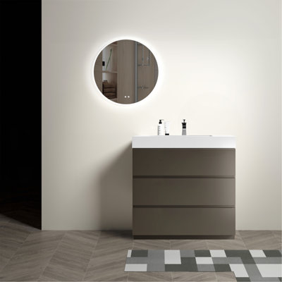 Alice 36" Gray Bathroom Vanity With Sink, Large Storage Freestanding Bathroom Vanity For Modern Bathroom, One-Piece White Sink Basin Without Drain And Faucet, Pre-Assembled