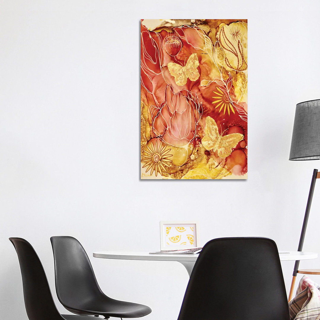 Goldene Schmetterlinge von Amy Tieman - Giclée auf Leinwand ohne Rahmen