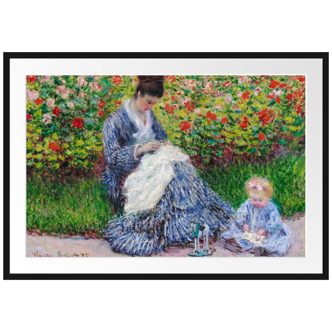 Gerahmter Kunstdruck Camille Monet and a Child in the Garden von Claude Monet