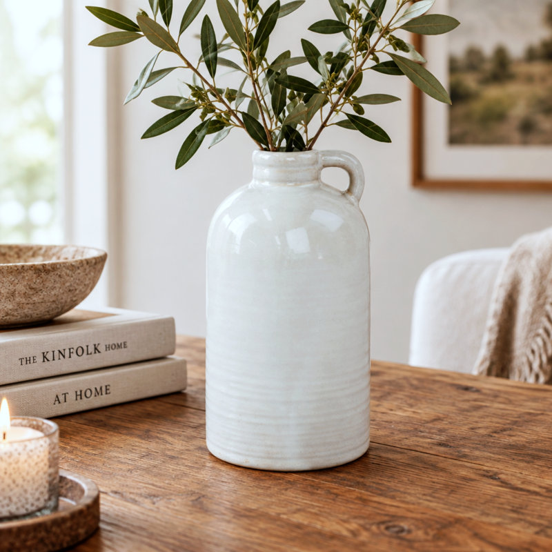 Natural Stoneglazed Tall Jug Shaped Vase, 17cm H x 10cm W x 10cm D