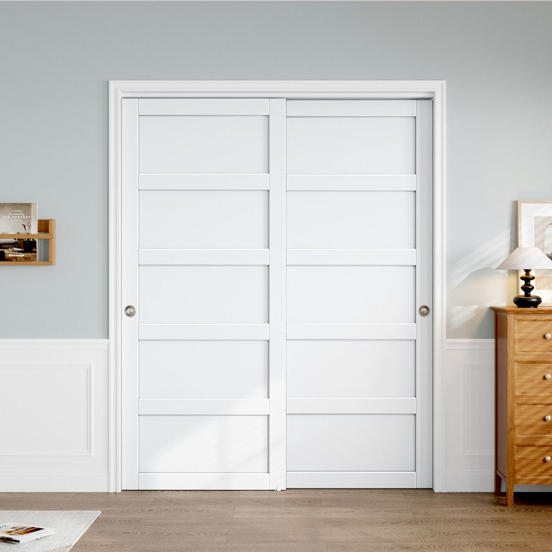 5-Panel Bypass Sliding Closet Doors with Installation Hardware Kit, 64" x 80"