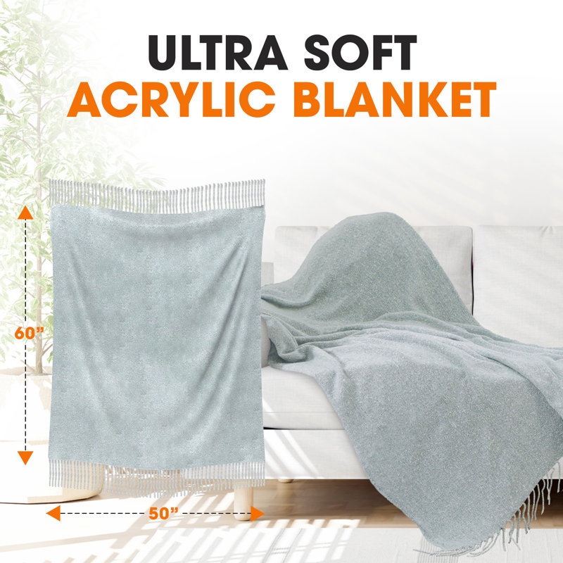 Ultra Soft Gray Wool Knitted Throw Blanket with Fringe