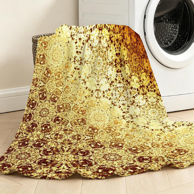 Jeté en flanelle dorée molletonnée en flanelle dorée, imprimé oriental simple, Throw 50" x 60"