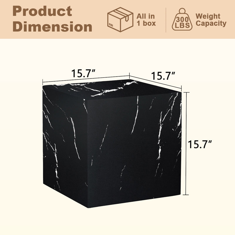Square Side Tables For Living Room, Marble-Patterned Coffee Tables, Fully Assembled, Multi-Functional, Black