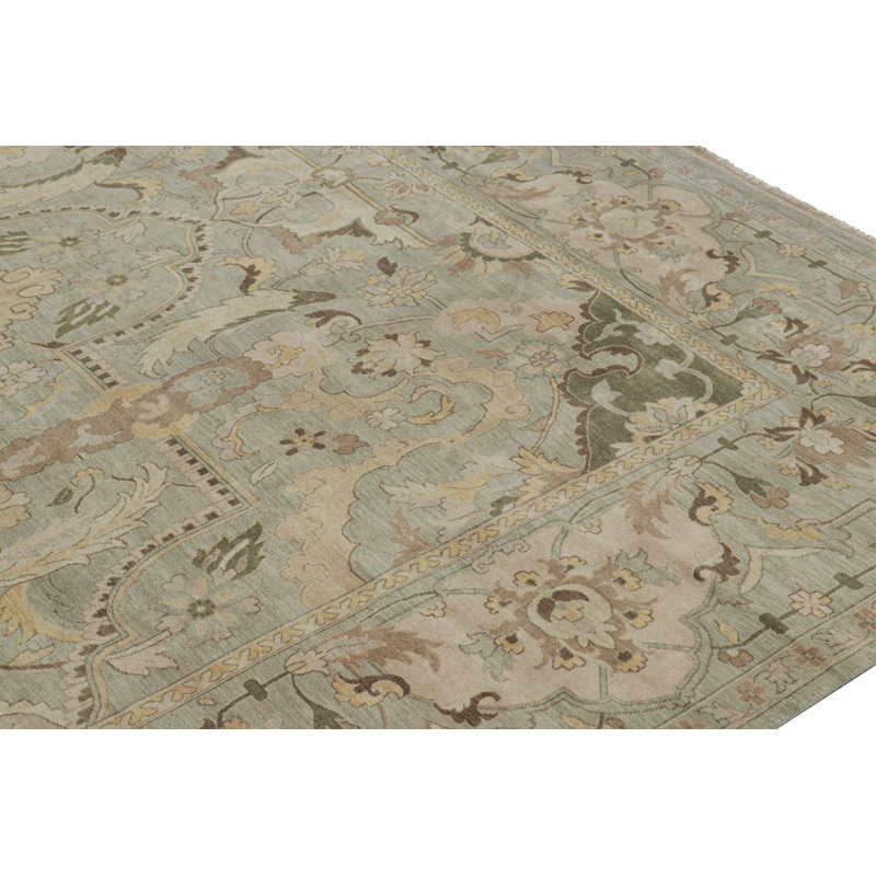 Rug & Kilim’S Polonaise Style Rug In Light Green With Floral Medallions