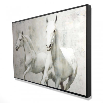 Deux chevaux blancs qui courent sur toile