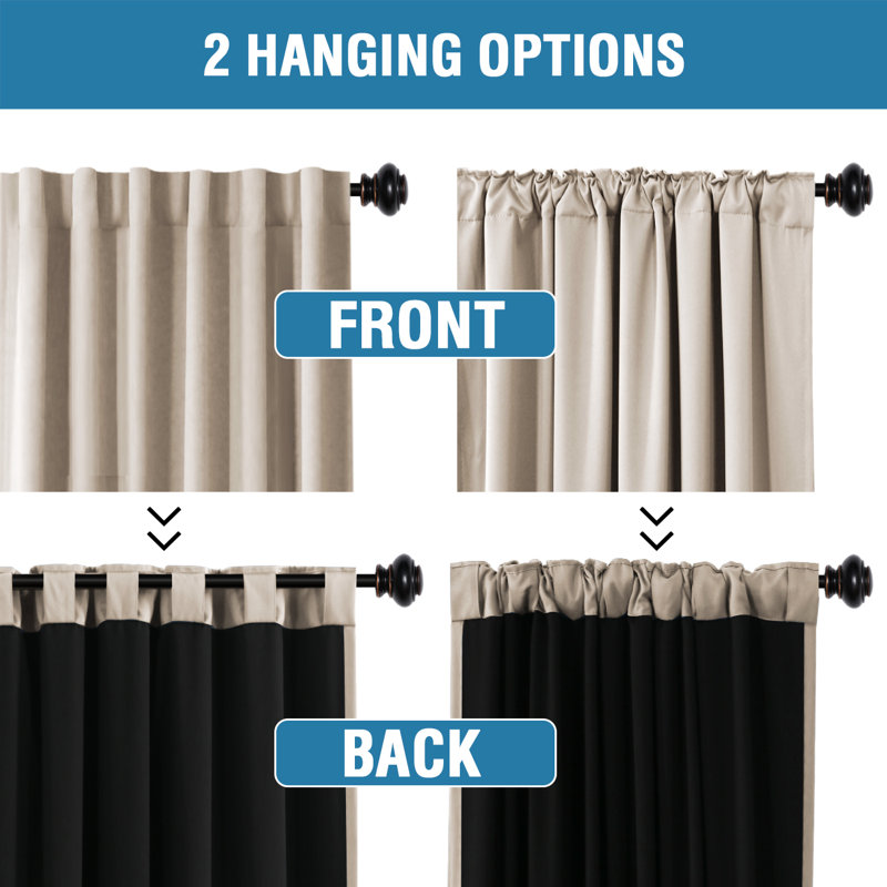 100% Blackout Curtains for Bedroom with Liner Full Room Darkening Curtains Thermal Insulated Back Tab/Rod Pocket Window Drapes for Living Room, 2 Panels
