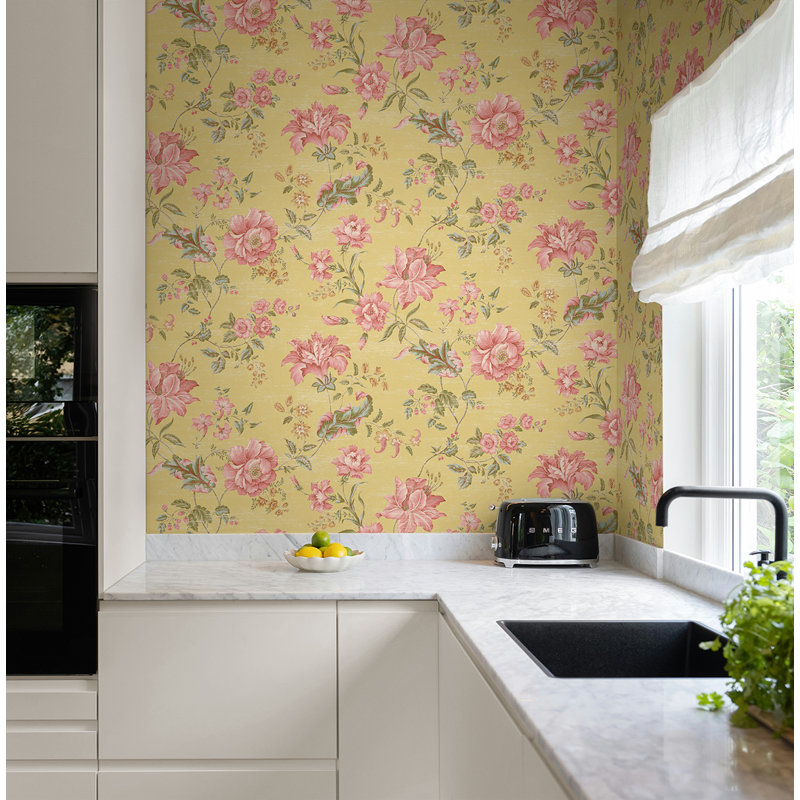 Papier peint non collé Seabrook Designs, Jaune / Rose