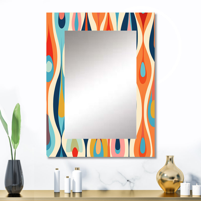 Rétro abstrait Gouttes - grand miroir géométrique mural moderne, 32 po x 24 po