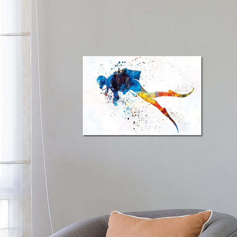 Scuba Diver In Watercolour I by Paul Rommer - Wrapped Canvas Painting, 66.04 cm H x 45.72 cm W