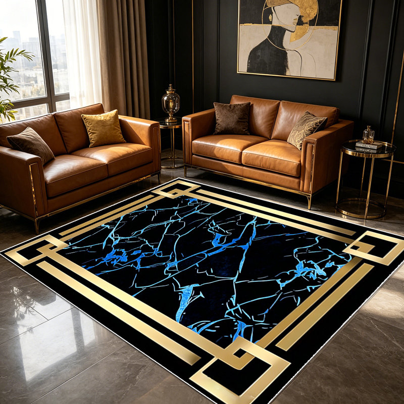 Light luxury art texture living room carpet, modern geometric frame design bedroom carpet, household soft decoration carpet