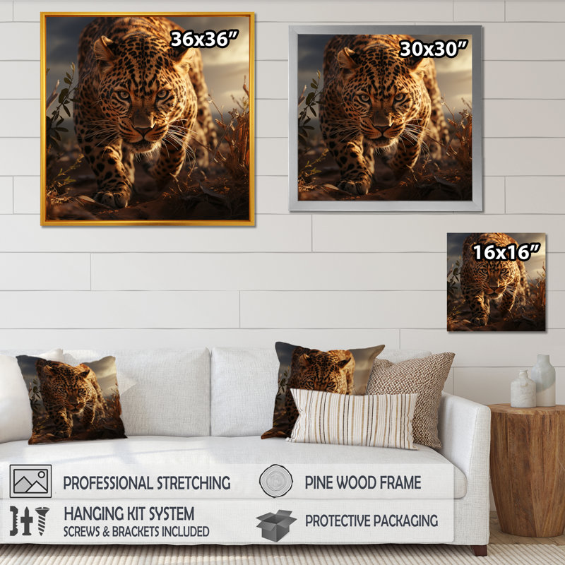 Leopard in the wild at sunset I - Leopard, reproduction d'art sur toile encadrée, H 30 po x l 30 po x P 1,5 po