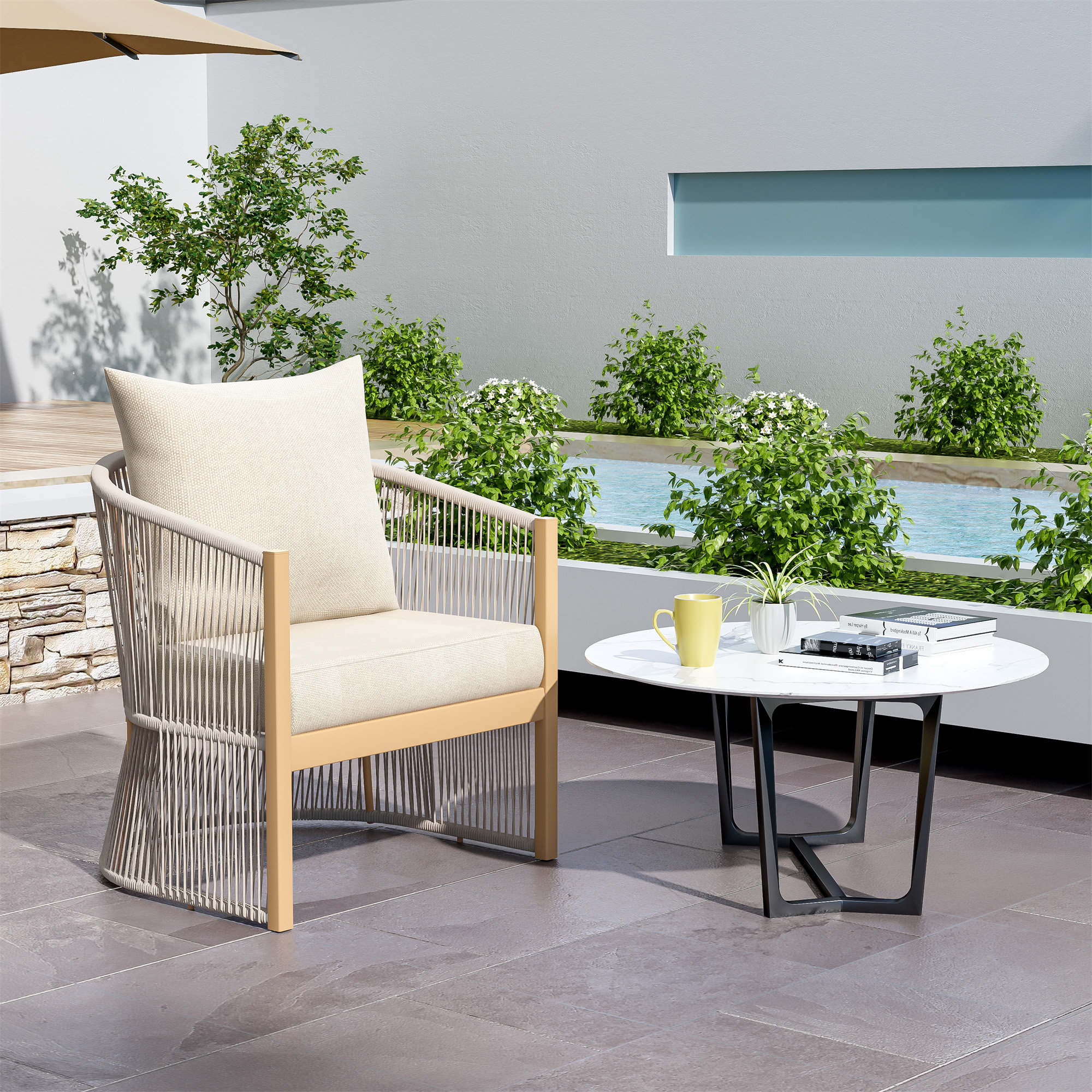 Latitude Run® Modern Beige Curved Aluminum Lounge Chair With Stylish ...