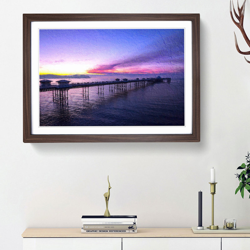 Pier in Llandudno Wales - Picture Frame Painting Print, 27cm H x 36cm W x 2cm D, Walnut Framed