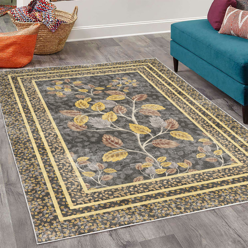 Tapis décoratif en fibre de polyester à haute densité Jennafer, Rectangle 4 pi x 5 pi 5 po