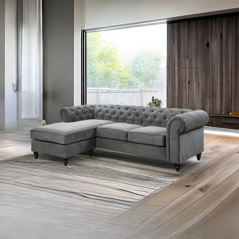 Clarcona Upholstered L-Shaped Sectional Reversible, Gray 100% Polyester