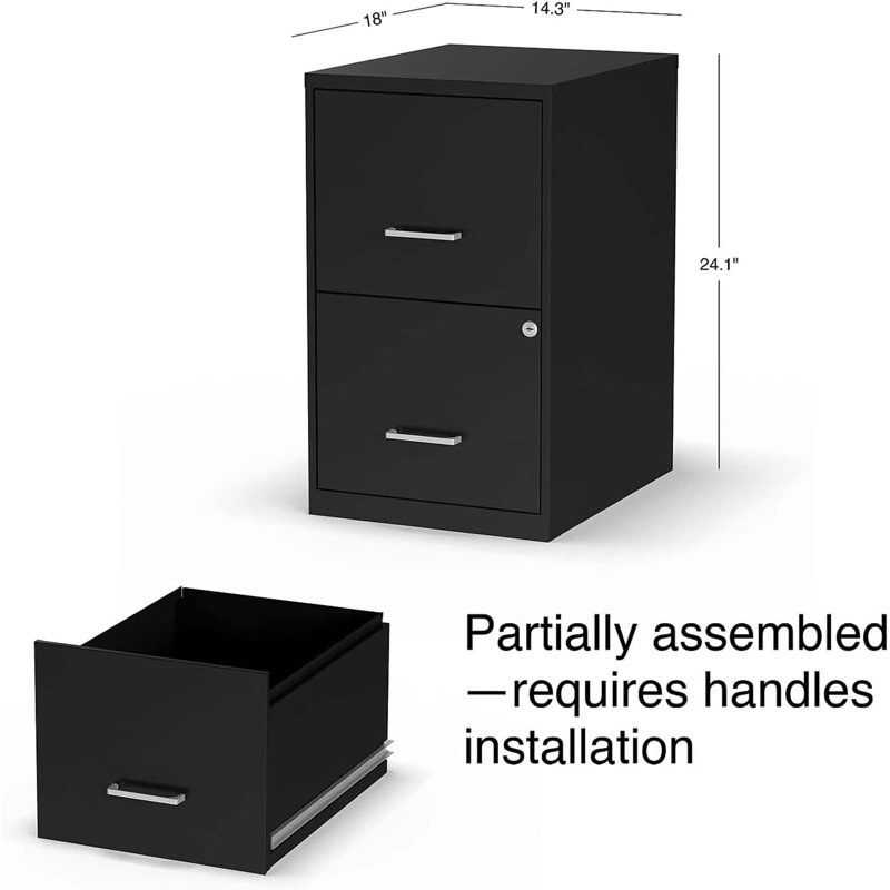 2-Drawer Vertical File Cabinet, Letter Size Documents, Lockable, 18.9" D X 14.3" W X 24.1" H, Black