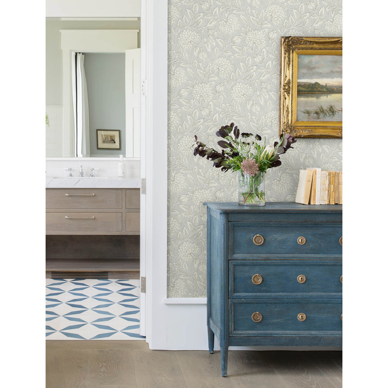 Papier peint Tabitha Traditional Jacobean Trail - largeur 20,5 po - longueur 33 pi = 56 pi2, Bleu clair