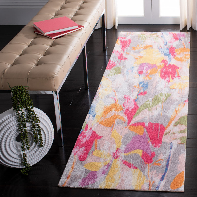 Tapis rose / gris Hadria, Tapis de couloir 2 pi 3 po x 8 pi