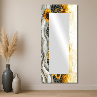 Paysage de tournesols sur un sommet de rivière Crystal - Art mural miroir floral - imprimé sur métal