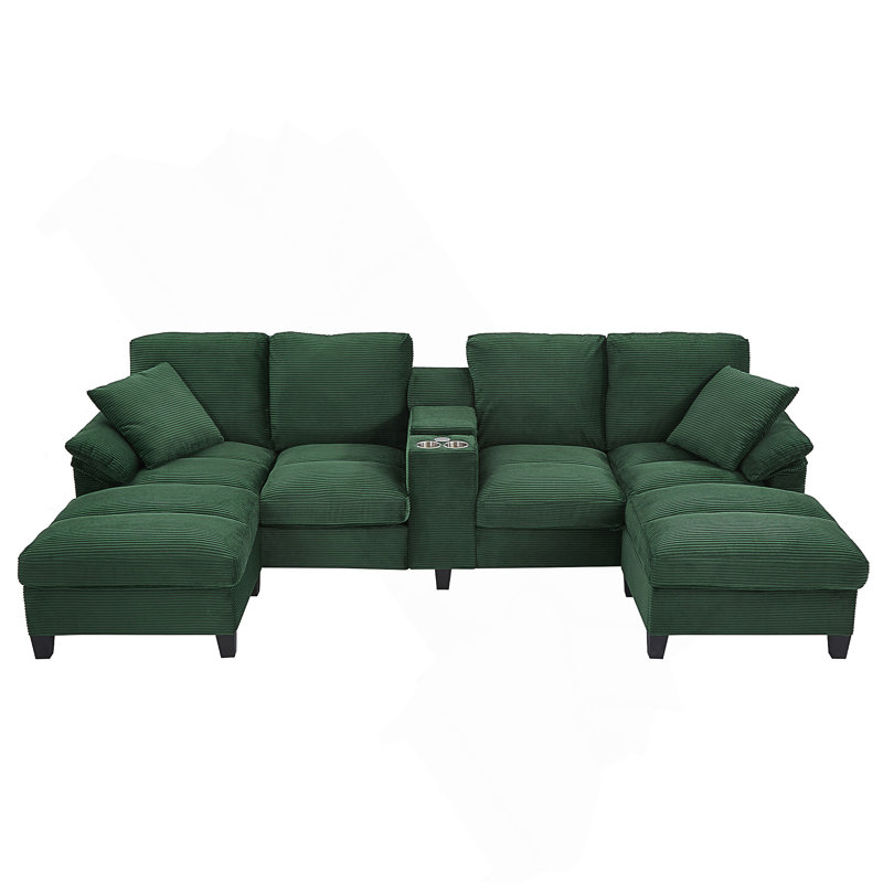 Canapé modulaire rembourré en velours côtelé de 116,9 po Modern, Velours côtelé vert