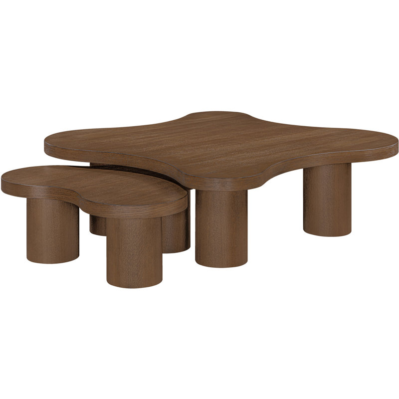 Placage de chêne Cove et bois massif 2 pièces Table basse, Brun noyer