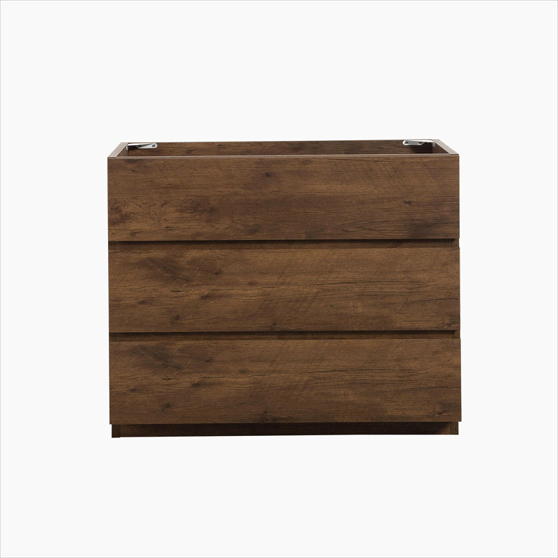 Armoire de plancher SANS lavabo, couleur noyer, avec trois tiroirs, Noyer
