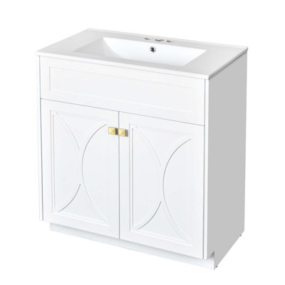 Modern Freestanding Bathroom Vanity With Ceramic Sink And Ample Storage