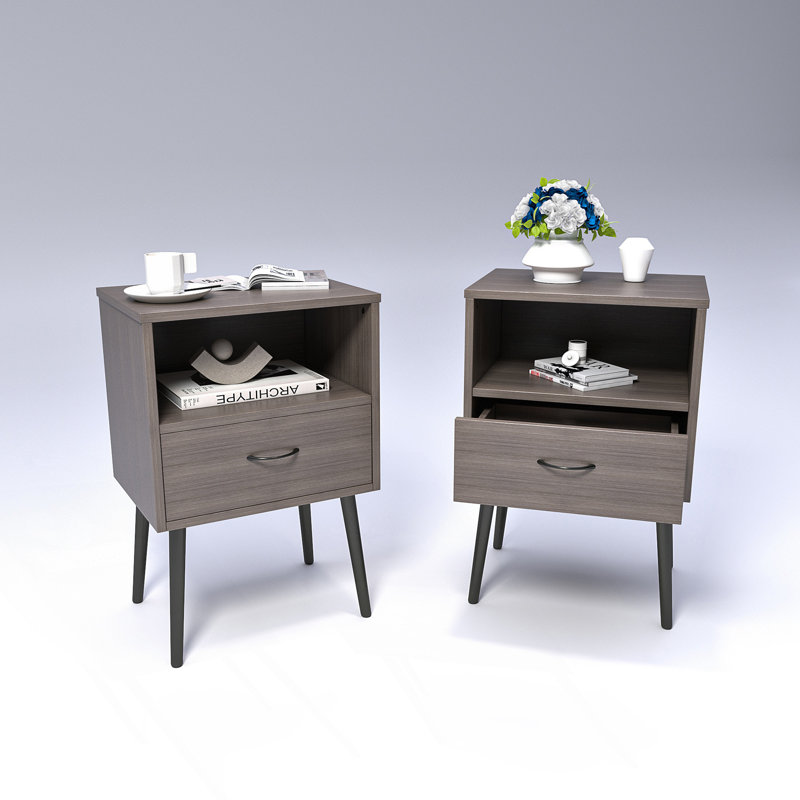 Ensemble de 2 tables de chevet avec tiroirs de rangement et tablettes ouvertes