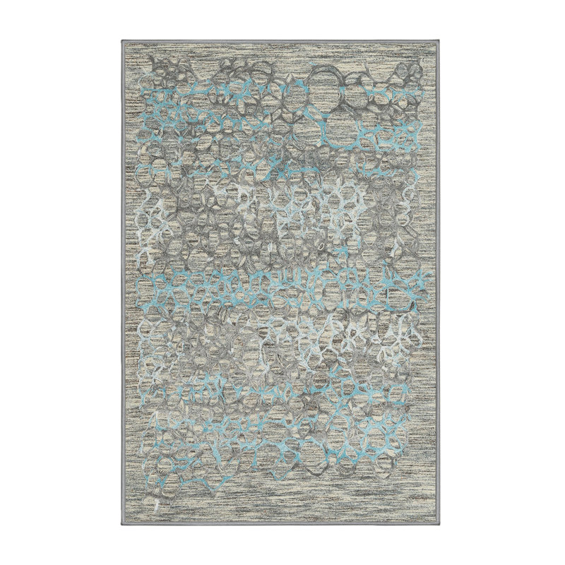Tapis abstrait gris / bleu, Rectangle 8 pi x 10 pi