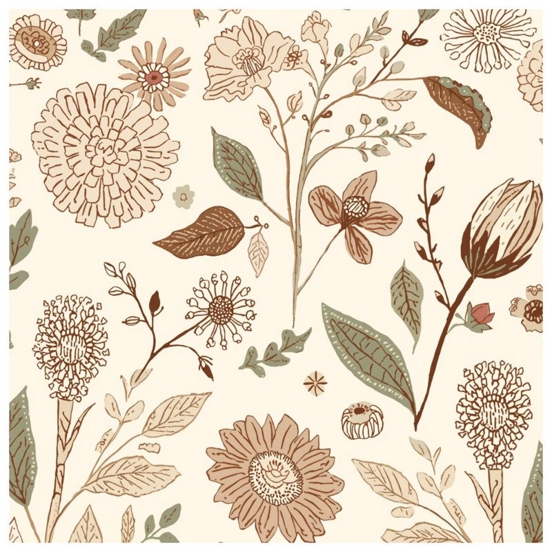 Beige Floral Illustration Comforter, Twin