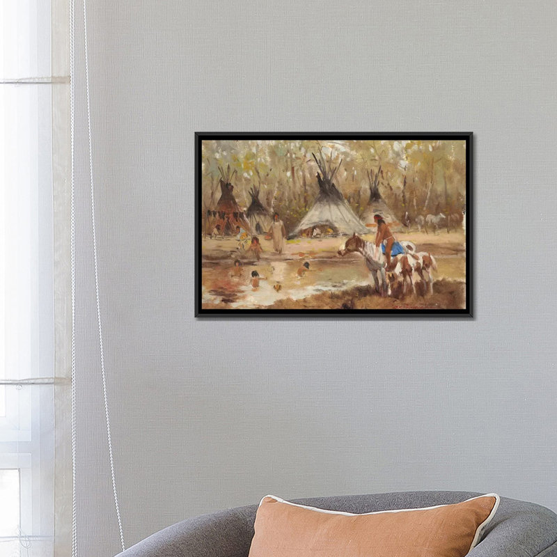 «Sioux Camp» par Ernest Chiriacka, impression sur toile tendue, Toile avec cadre noir, H 18 po x l 26 po x P 1,5 po