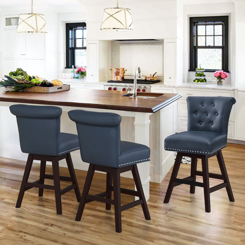 Aquetzalli Swivel Upholstered Counter Stool, 3, Navy