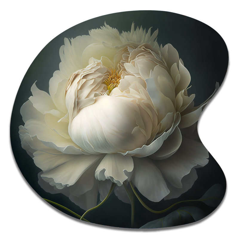 Art mural asymétrique en forme de pivoine florale blanche, H 33 po x l 33 po