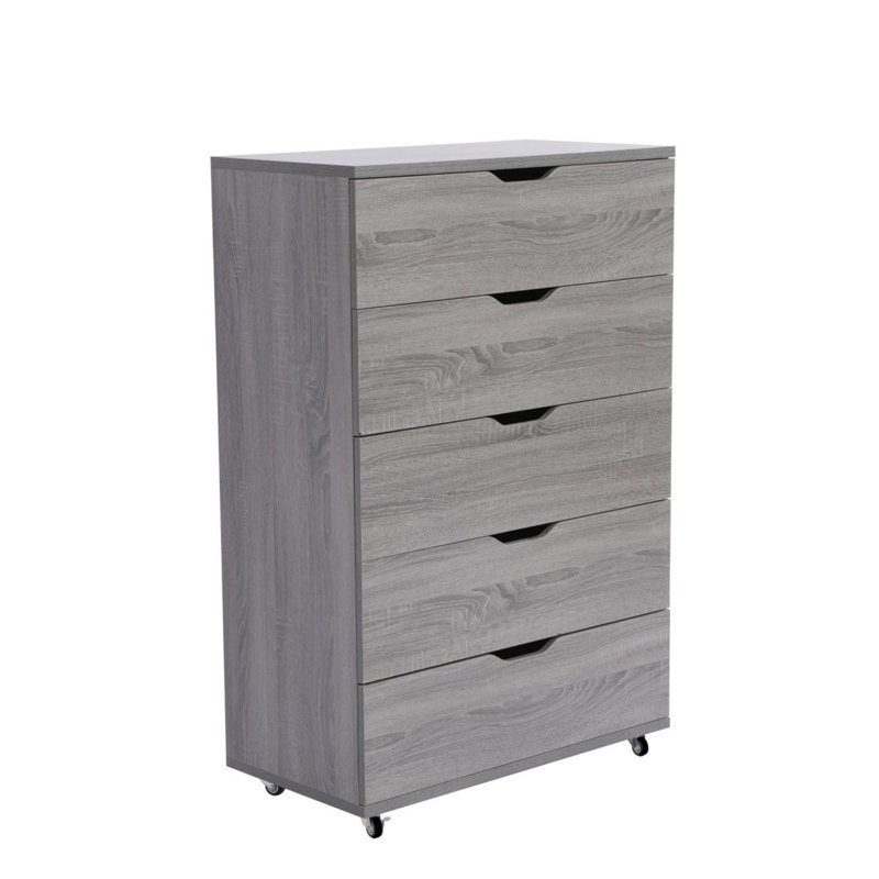 Commode 5 tiroirs - Armoire de rangement moderne, Gris