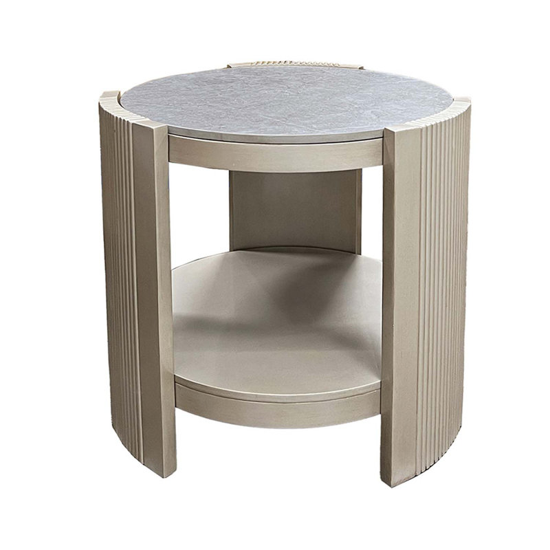 Table de bout Kasa, pierre frittée et finition champagne